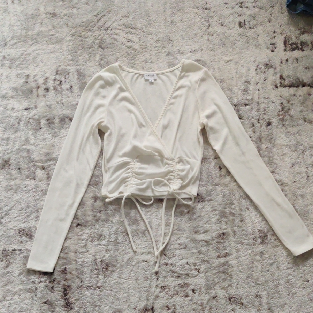 Le Lis Cream Long Sleeve Wrap Blouse